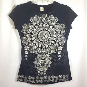 Cleo Casual black and white floral top women's S  #1397